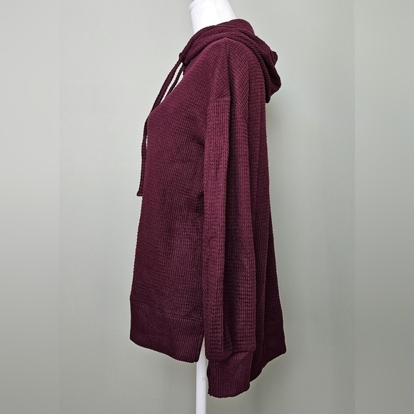 SO Cozy Waffle Knit Tunic Hoodie Sweater XS MAROON BURGUNDY WINE - Picture 4 of 7